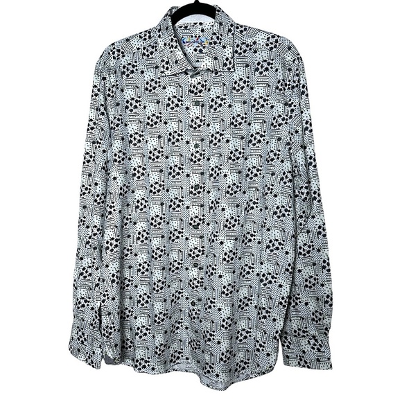 Brandolini All Over Graphic Print Button Up Dress Shirt Business Casual Vintage - Picture 1 of 17